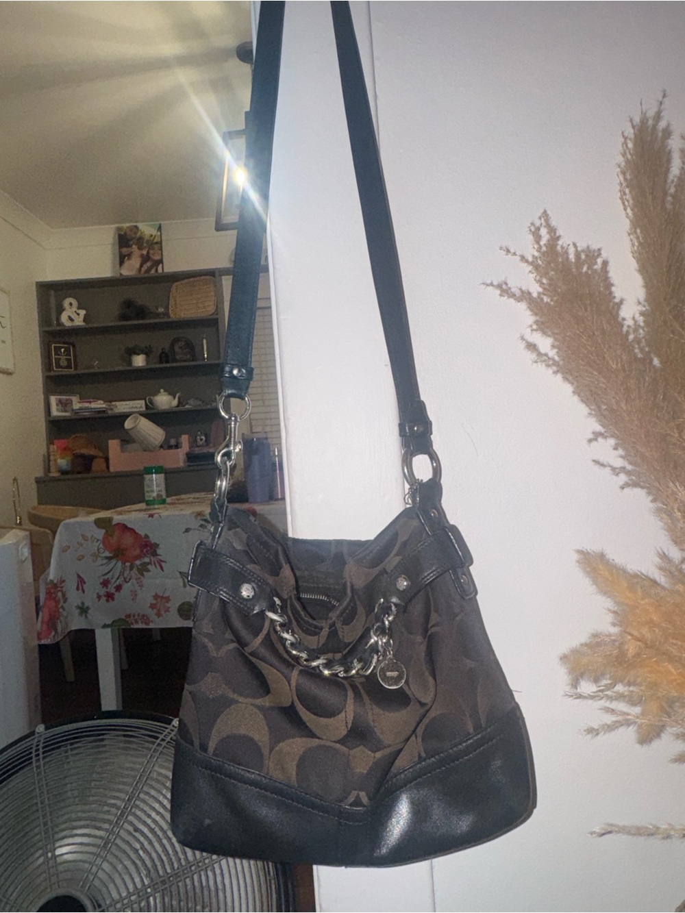 Coach Brown and Black Signature Canvas Shoulder Bag